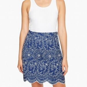 Loft Women's Blue Chambray Eyelet Embroidered Scalloped Hem Skirt Size 12